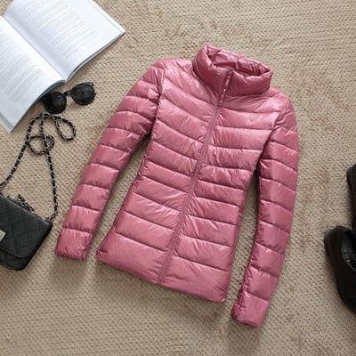 Ultra-light Plus Size Thin Down Jacket Women Autumn Winter Slim Short Hooded Warm White Duck Down Coat Women's Outerwear