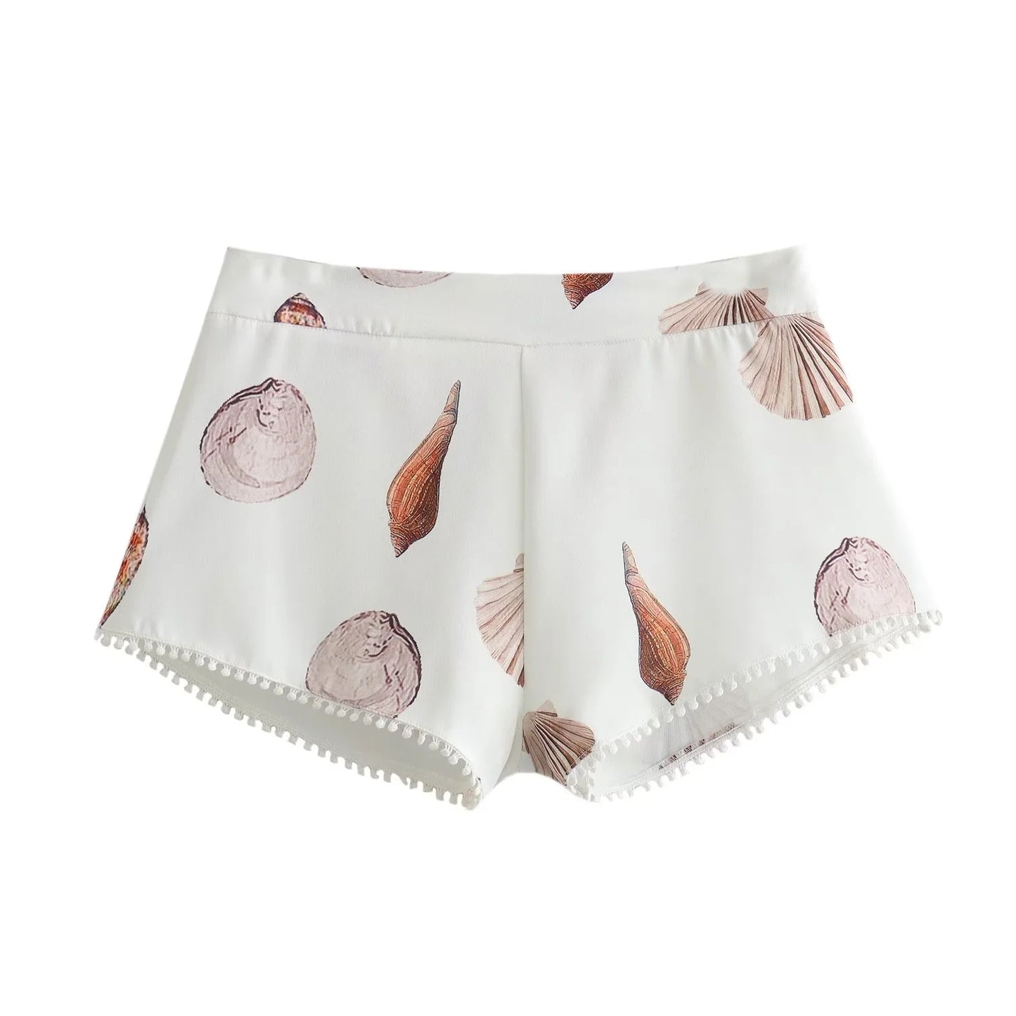 Modisches Langarmshirt mit Muschel-Print und lässigen Shorts für Damen