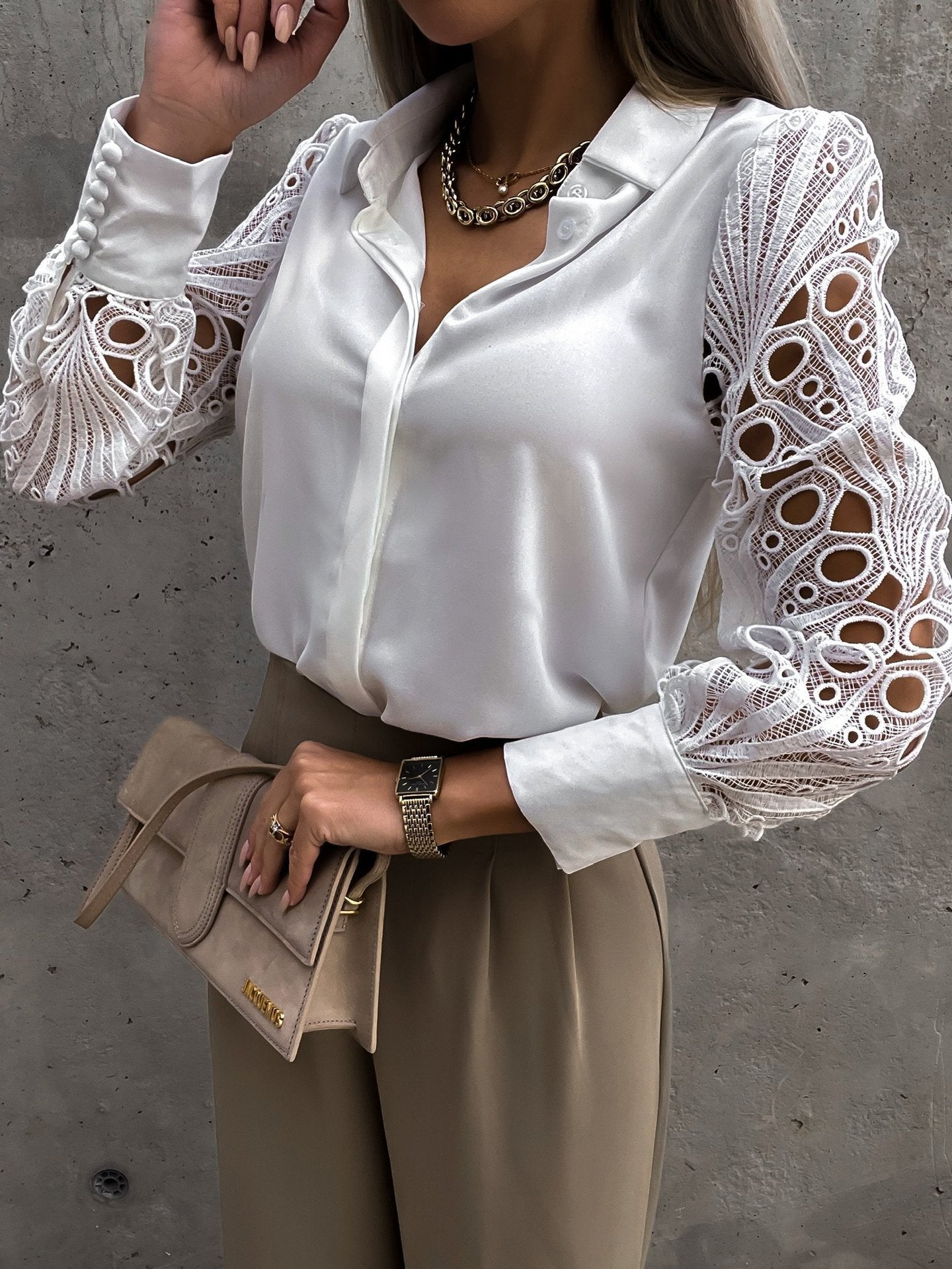 Hot selling women's color lace patchwork shirt women's shirt