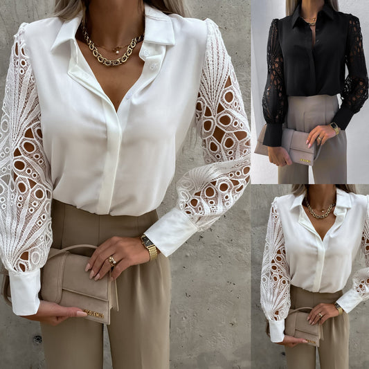 Hot selling women's color lace patchwork shirt women's shirt