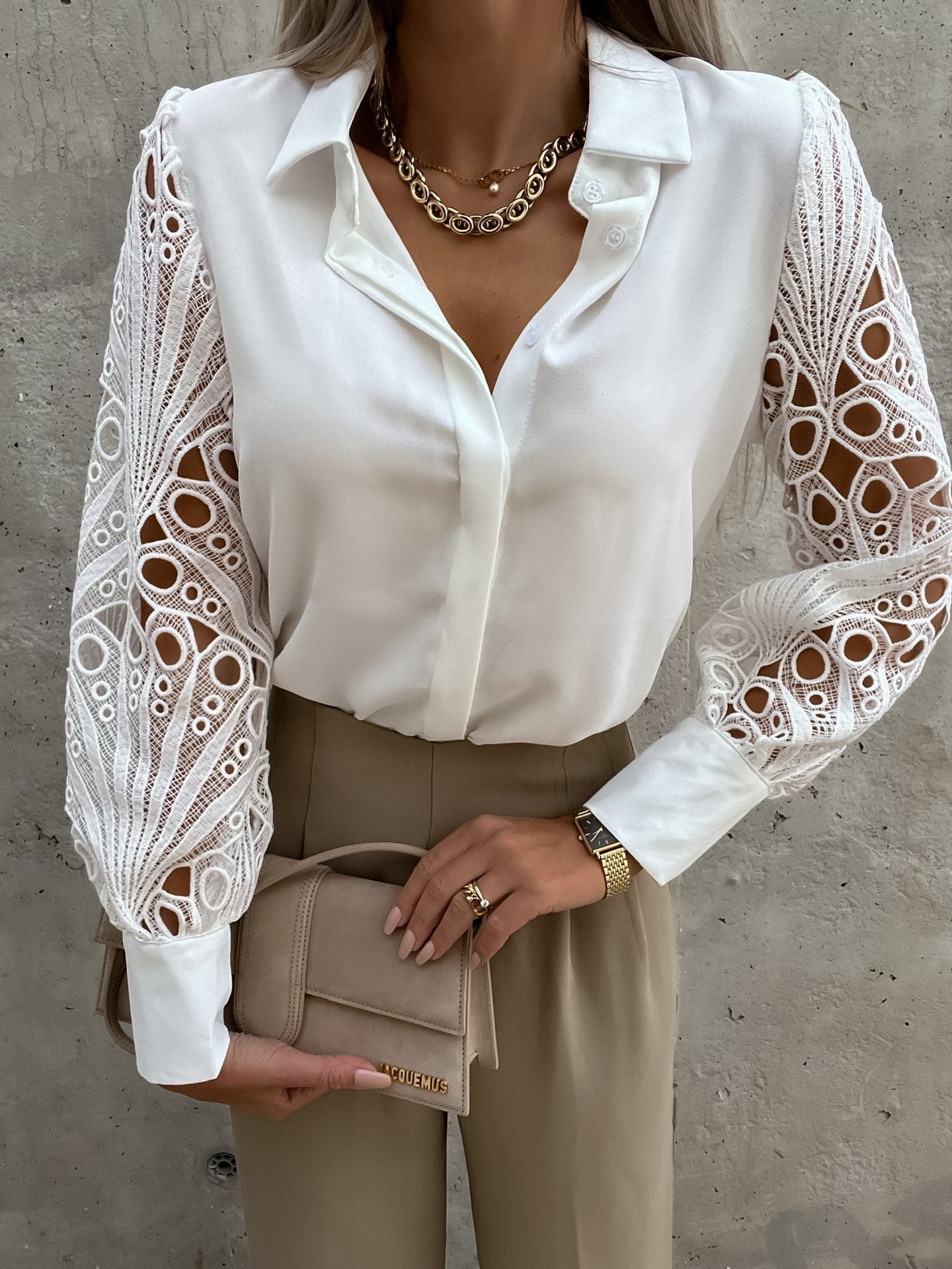 Hot selling women's color lace patchwork shirt women's shirt