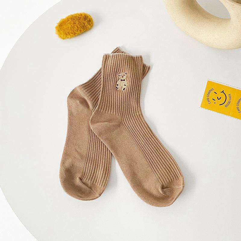 Women's Cute Bear Cotton Socks Comfortable Soft Crew Breathable Sports Sock Cartoon Short Sock Middle Tube Socks  6 pairs