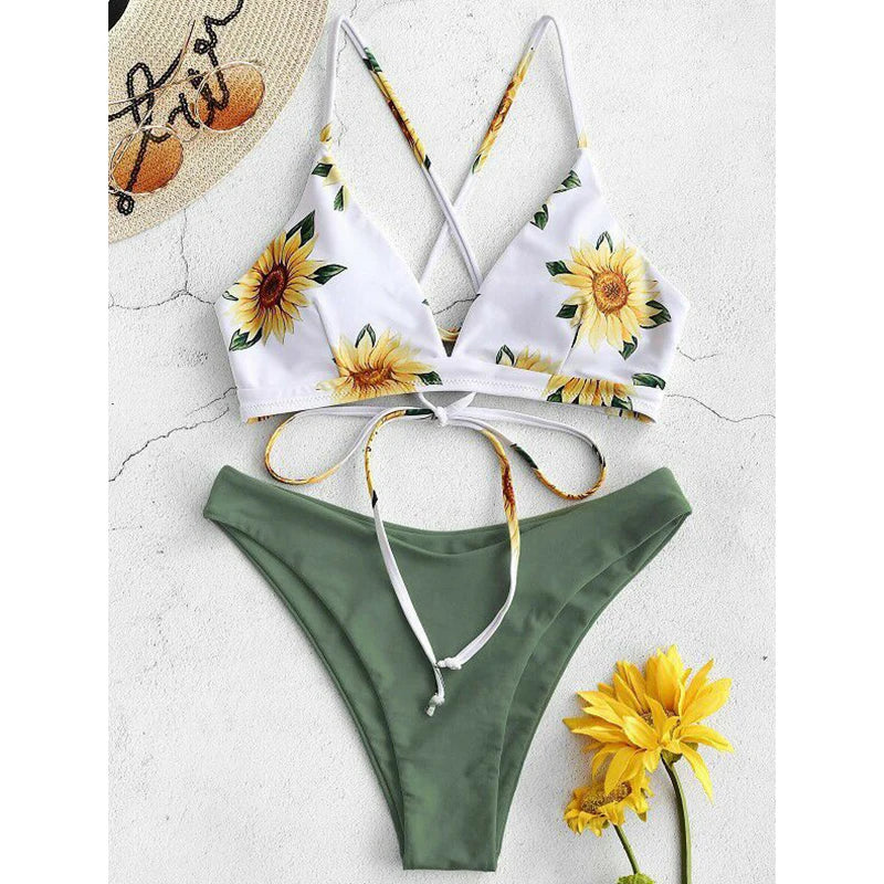 Sunflower Gedruckt Bikini Set Sexy Bademode Frauen 2025 Mujer Push 