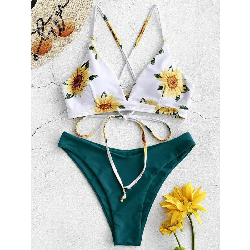 Sunflower Gedruckt Bikini Set Sexy Bademode Frauen 2025 Mujer Push 