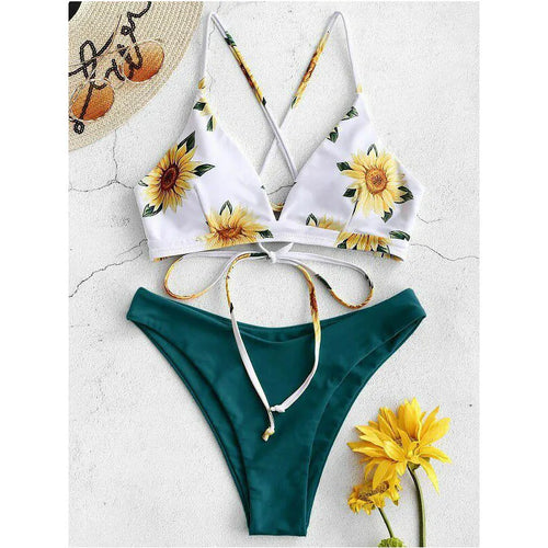 Sunflower Gedruckt Bikini Set Sexy Bademode Frauen 2025 Mujer Push 