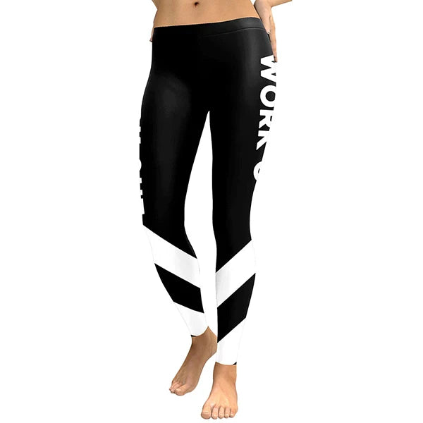 Schlanke neue gestreifte Frauen Leggings Workout Digital Print Fitness Hohe Taille Leggin Schwarz Weiß Patchwork Legging Hose 