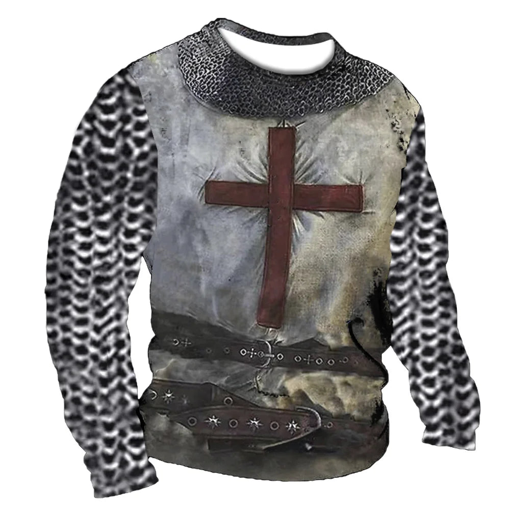 Crusader Graphic T-shirts Men's Long-Sleeved T Shirt Fall Vintage Tops 5xl Print 3d Tees Casual Oversized Loose Clothes