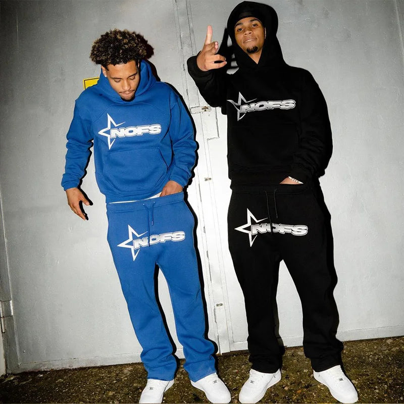 2024 New 2 Piece Set Letter Printing Streetwear Y2K Men's Hip Hop Oversized Hoodie Sweatshirt Sweatpant Casual Pants Sportswear