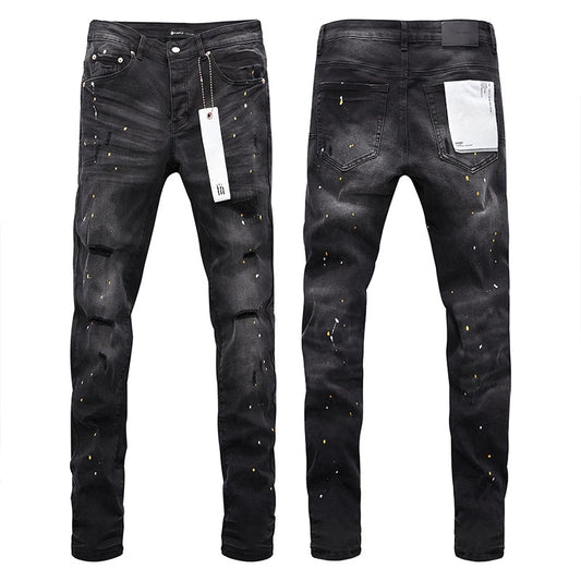 Pantalones vaqueros morados American High Street Ink Old Ripped Straight Jeans Marcas Pantalones