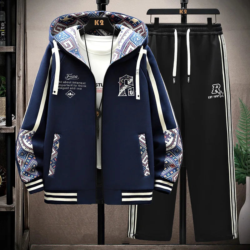 Autumn Men Tracksuit Set Casual Sportswear Hooded Jackets Pants 2 Piece Sets Hip Hop Running Sports Suit