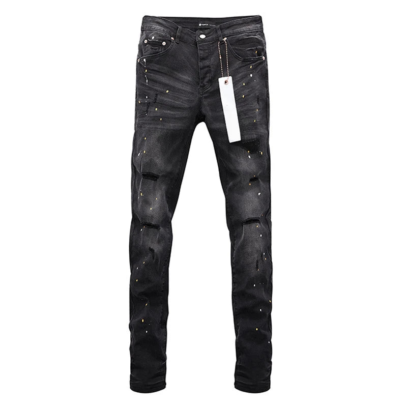 Pantalones vaqueros morados American High Street Ink Old Ripped Straight Jeans Marcas Pantalones