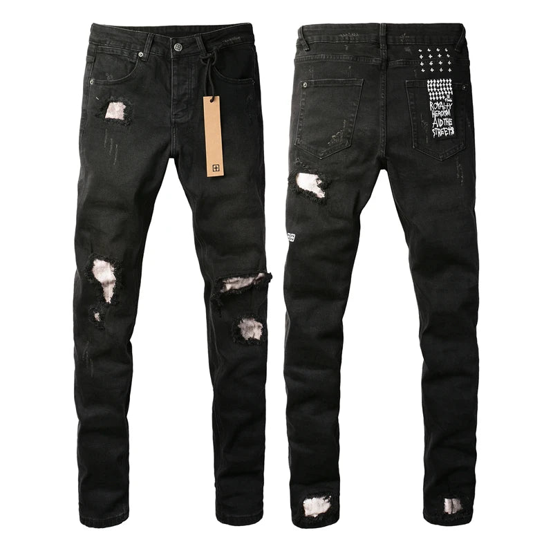 24fw American Fashion Brand KSUBI New Retro Washed Light Colored Jeans Men Women High Street Ripped Elastic Slim Fit Denim Pants