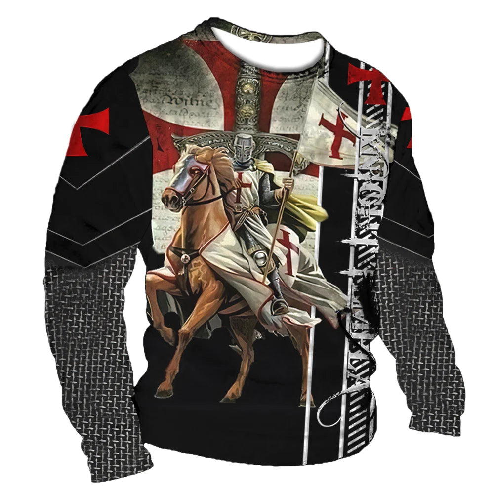 Crusader Graphic T-shirts Men's Long-Sleeved T Shirt Fall Vintage Tops 5xl Print 3d Tees Casual Oversized Loose Clothes