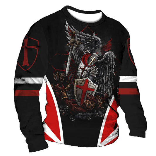 Camisetas gráficas de Crusader, camisetas de manga larga para hombre, camisetas vintage de otoño, camisetas con estampado 3D de talla 5xl, ropa informal holgada de gran tamaño