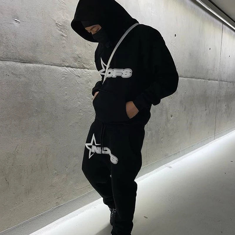 2024 New 2 Piece Set Letter Printing Streetwear Y2K Men's Hip Hop Oversized Hoodie Sweatshirt Sweatpant Casual Pants Sportswear