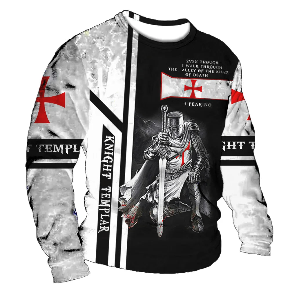 Crusader Graphic T-shirts Men's Long-Sleeved T Shirt Fall Vintage Tops 5xl Print 3d Tees Casual Oversized Loose Clothes