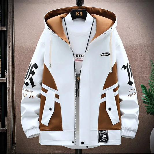 2024 New Autumn Hooded Jacket Men Breathable Outwear Male Patchwork Color Streetwear Comfortable Casual Clothing Plus Size 4XL