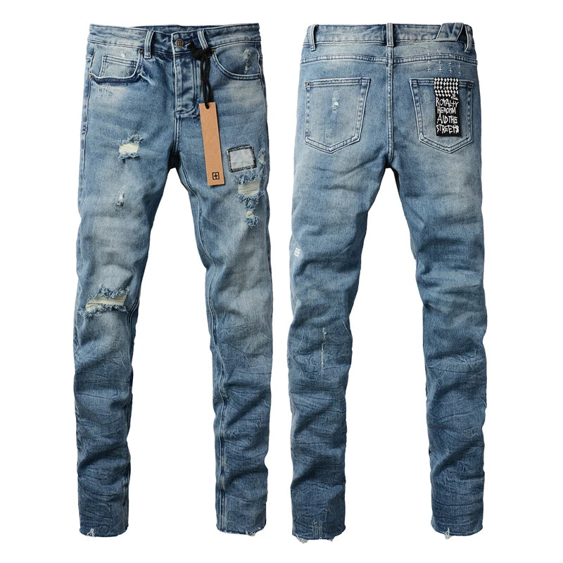 24fw American Fashion Brand KSUBI New Retro Washed Light Colored Jeans Men Women High Street Ripped Elastic Slim Fit Denim Pants