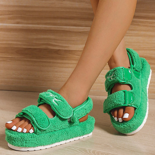 Sandalias informales de suela gruesa para mujer, color verde, naranja, negro y azul 