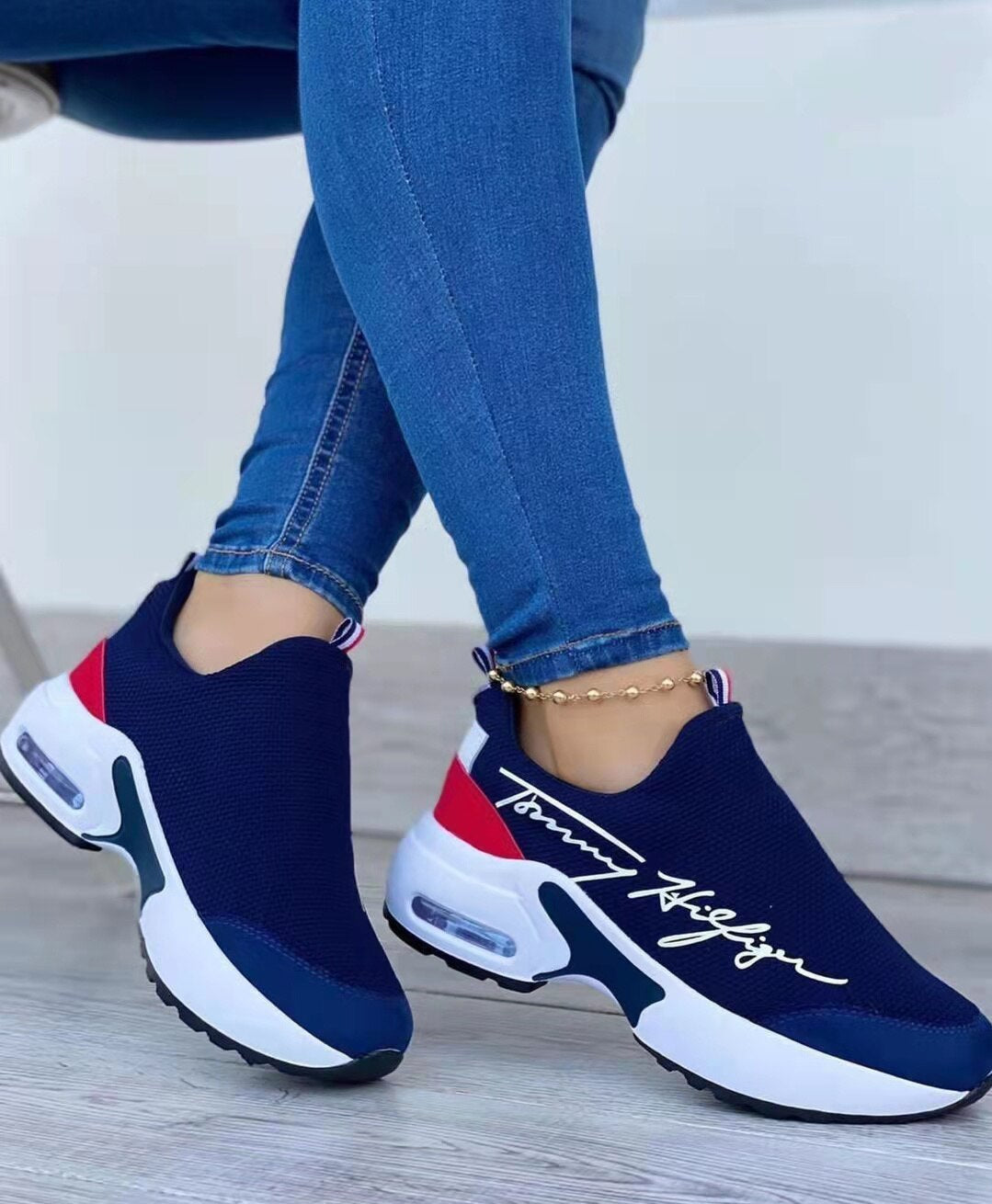 Zapatillas de deporte informales transpirables con cuña para mujer, zapatos planos para caminar 