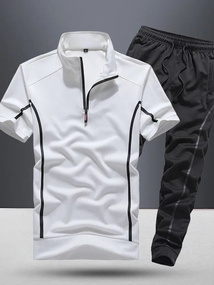 2024 Summer Sports Breathable Plus Size Short Sleeve T-shirt Set Men's Casual Relaxed Comfortable High Quality Two-Piece Set