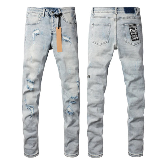 24fw Amerikanische Modemarke KSUBI Neue verwaschene, helle Jeans im Retro-Stil für Herren und Damen, High Street, zerrissene, elastische Slim Fit-Jeans