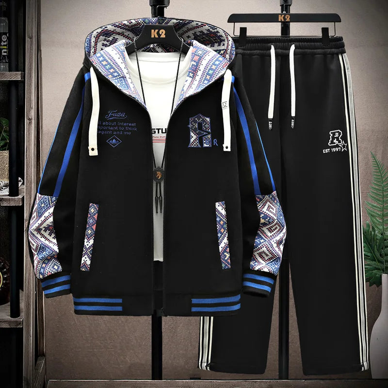 Conjunto de chándal de otoño para hombre, ropa deportiva informal, chaquetas con capucha, pantalones, conjuntos de 2 piezas, traje deportivo para correr de hip hop