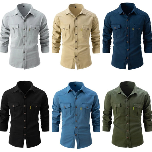 Nueva camisa social de algodón de primavera para hombres, camisa de manga larga de alta calidad de color sólido para hombres, camisas sociales casuales con solapa para hombres