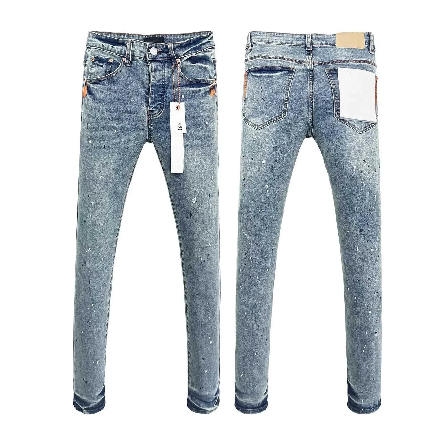 Top quality Purples jeans Men High street Light Blue print letters Fashion Trend brand Repair Low Rise Elastic Skinny Trousers